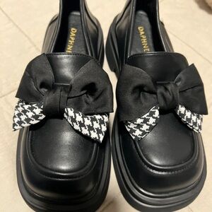 Black Loafers with Houndstooth Bow
